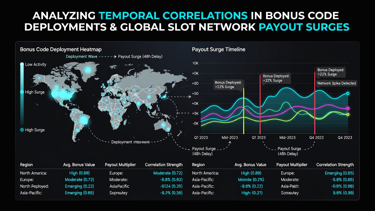 Visuele weergave van data-analyse die bonuscode timing koppelt aan globale slot uitbetalingsstijgingen met focus op Nederlandse spelers