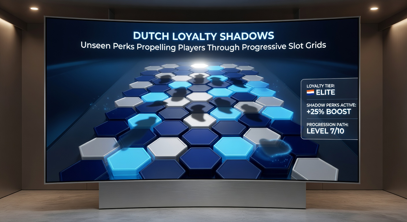 Voorbeeld van een Nederlandse speler die door loyaliteits-schaduwen een progressieve jackpot-grid beklimt, met visuals van bonusmeters en slot-symbolen
