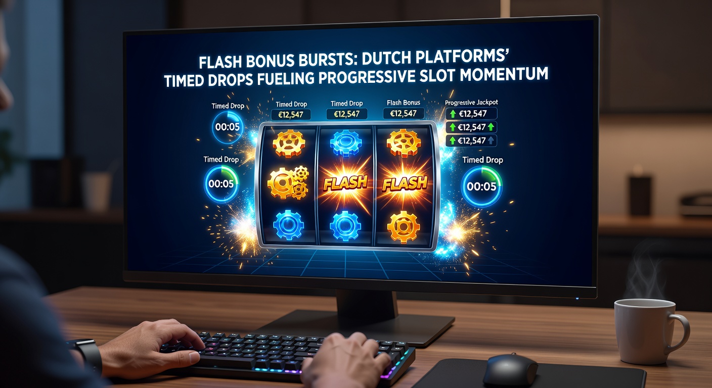 Grafiek van een explosieve bonus drop op een progressieve slot met stijgende jackpot meter op een Nederlands casino platform