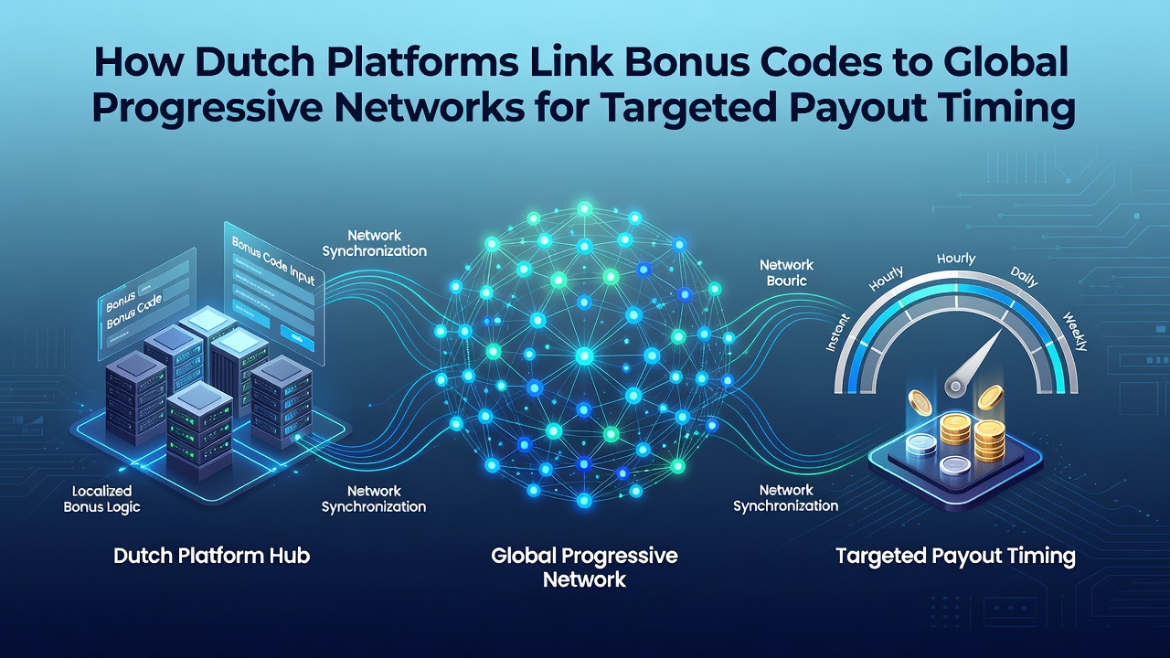 Diagram van globale progressieve netwerken met Nederlandse bonuscode integratie en uitbetalings timing