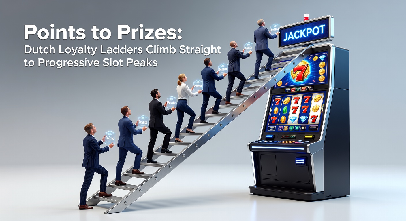 Grafische weergave van een loyaliteitsladder in een Nederlands online casino, met treden die leiden naar een progressieve jackpotpiek
