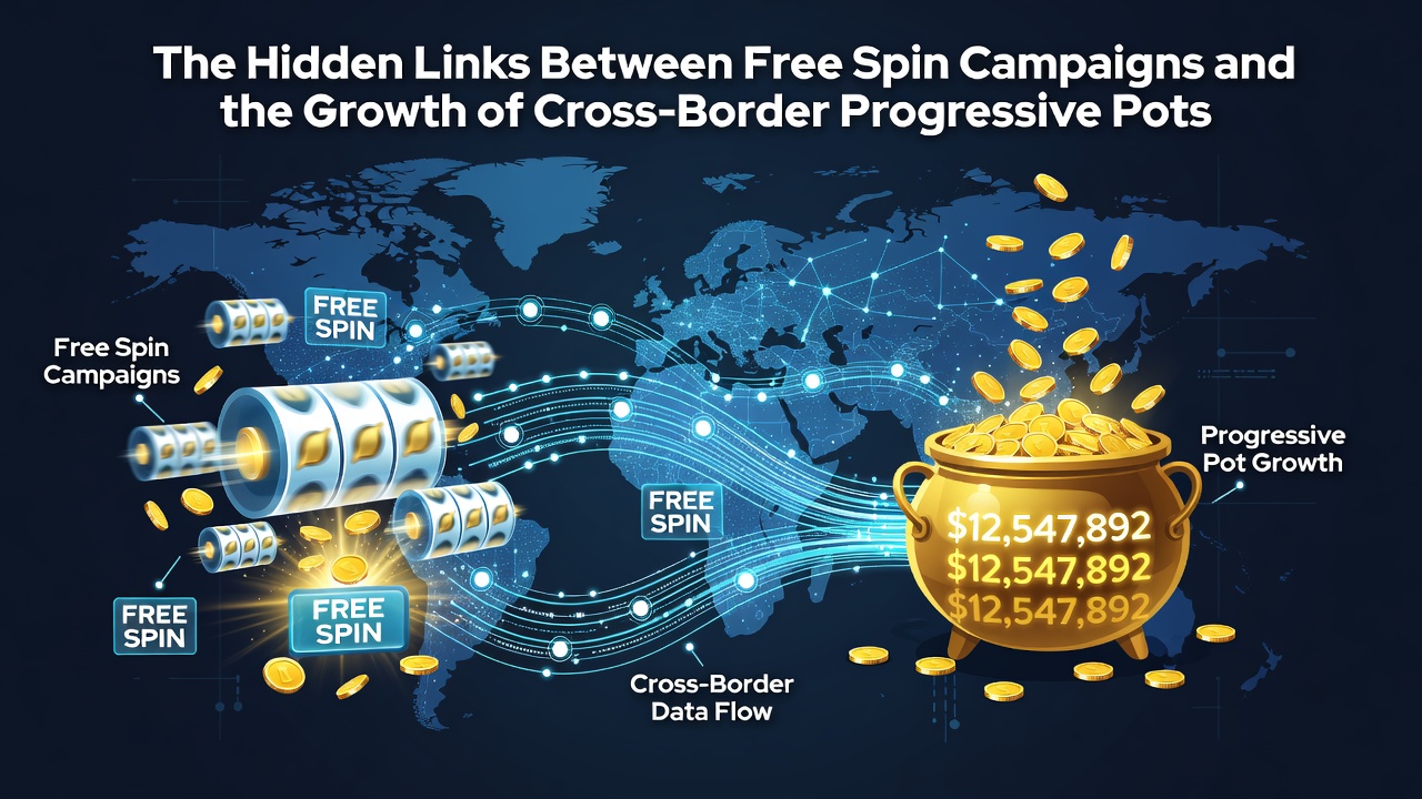 Illustratie van free spin campagnes gekoppeld aan cross-border progressieve potten