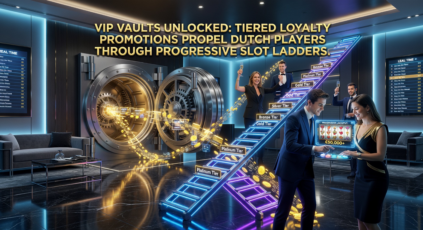 Nederlandse spelers klimmen door VIP-ladders in een progressief slot met gouden kluizen en stijgende jackpotprijzen