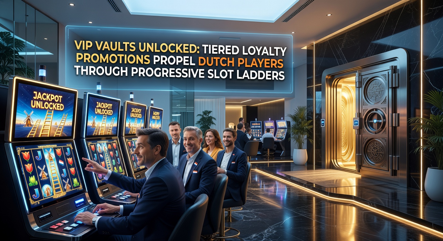 VIP-speler ontgrendelt een digitale kluis vol jackpotmunten op een progressieve slot ladder in een Nederlands casino platform